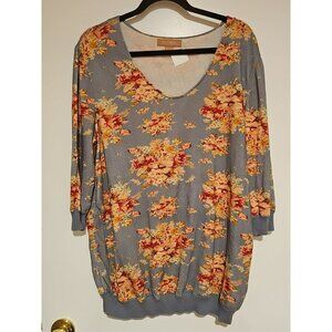 April Cornell Gray Floral V-Neck Sweater